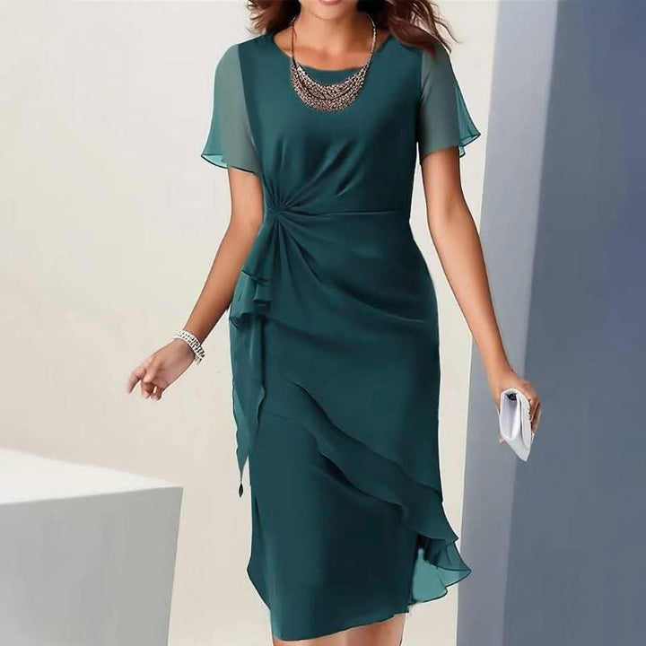 Ruffle Midi Formal Dress with Flutter Sleeves for Women