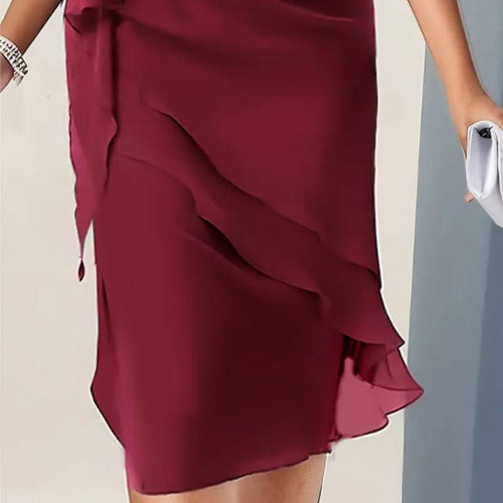Ruffle Midi Formal Dress with Flutter Sleeves for Women