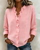 Ruffled Blouse with V-Neck and Long Sleeves for Women