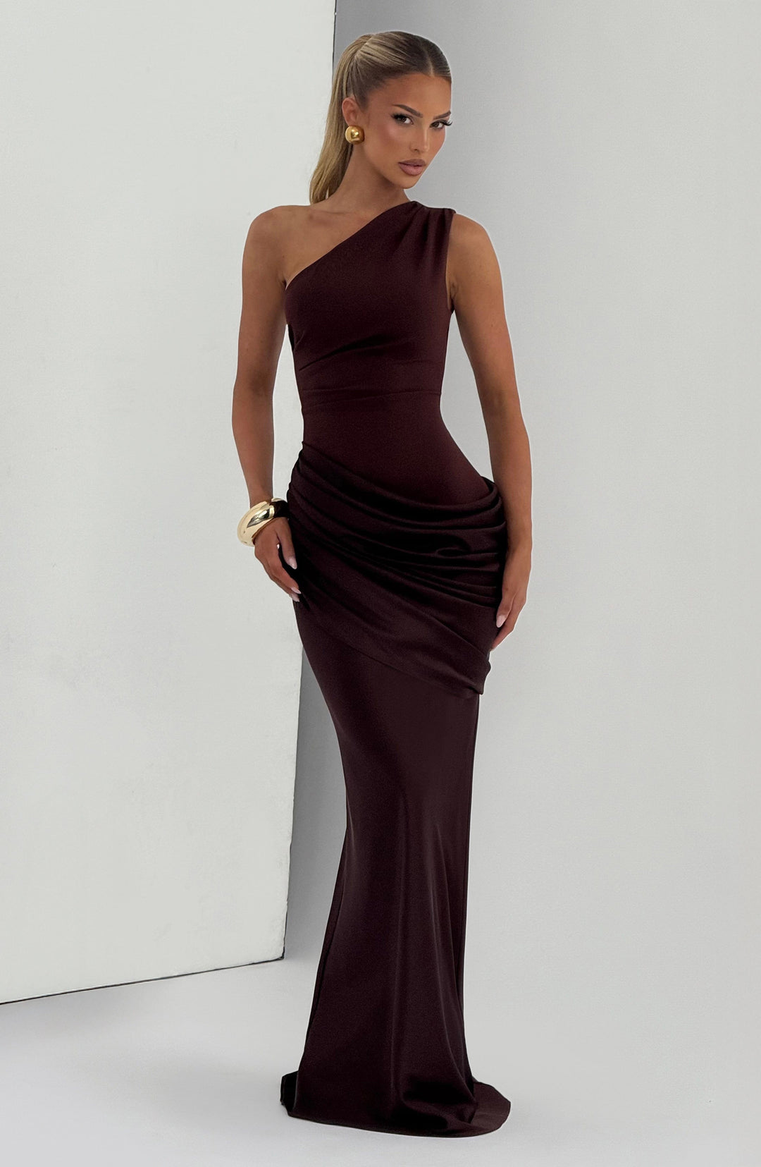 Abbey One-Shoulder Satin Maxi Dress