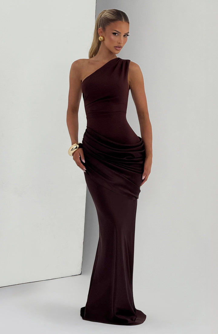Abbey One-Shoulder Satin Maxi Dress
