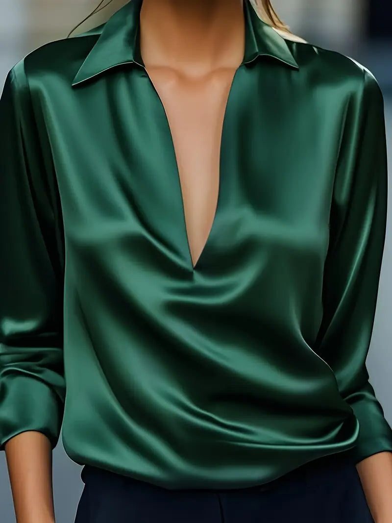 Satin V-Neck Blouse for Women