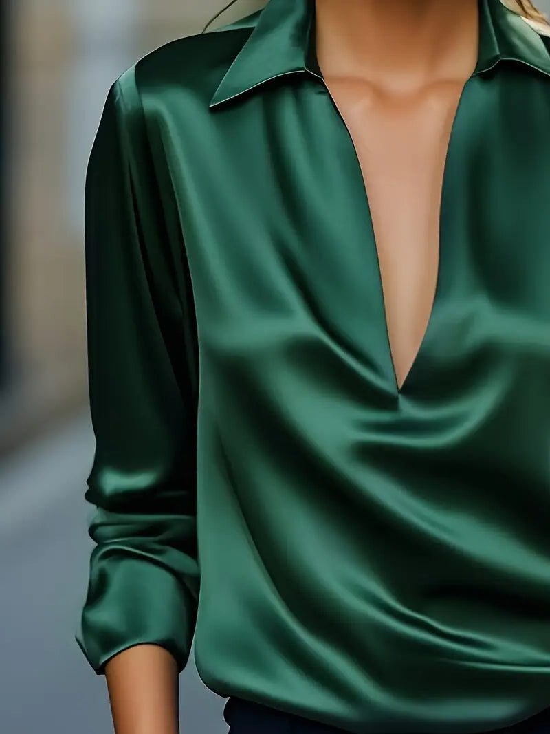 Satin V-Neck Blouse for Women
