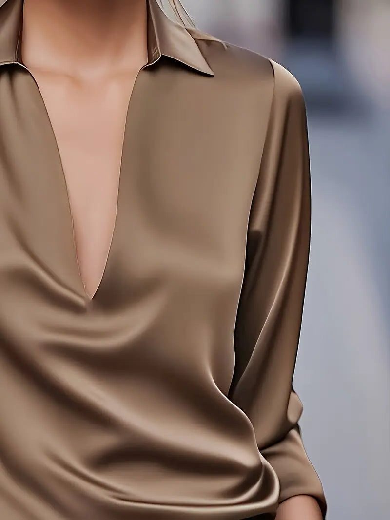 Satin V-Neck Blouse for Women