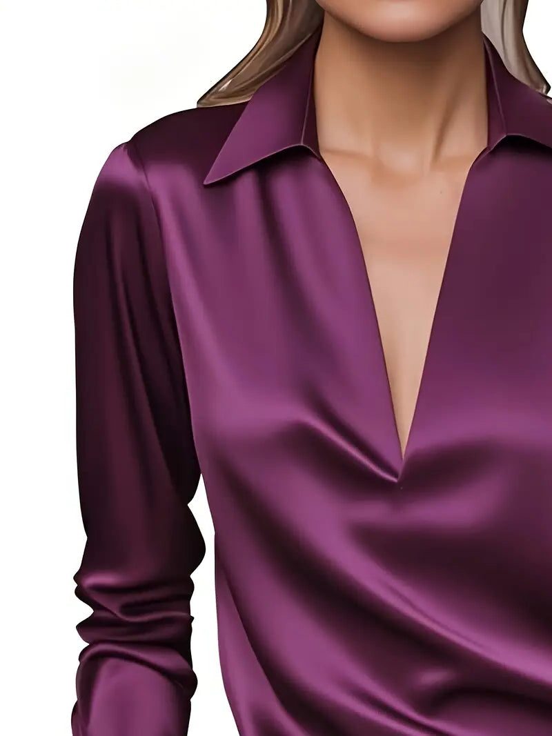 Satin V-Neck Blouse for Women