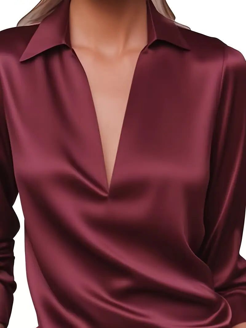 Satin V-Neck Blouse for Women