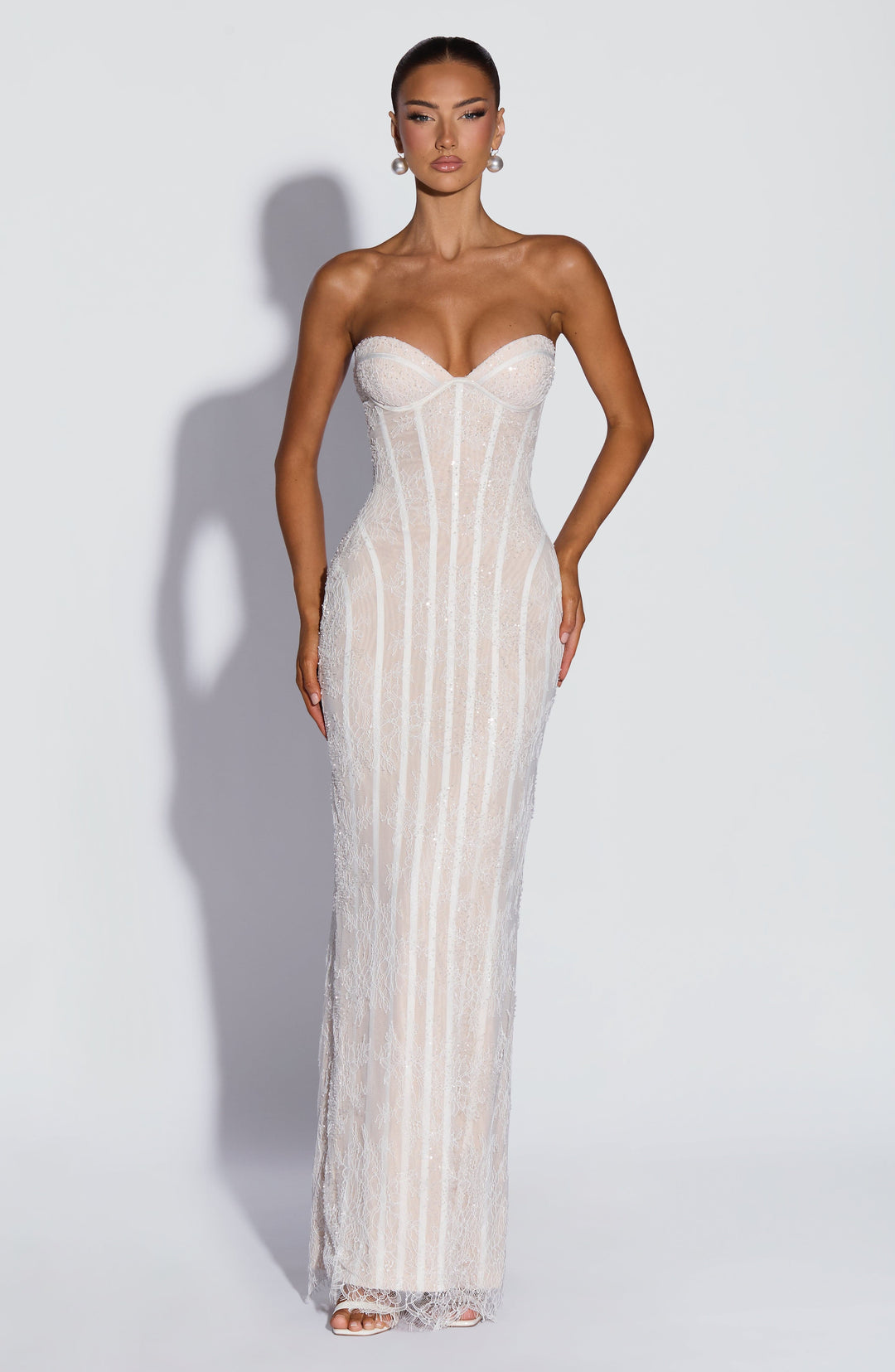 Strapless Floral Lace Maxi Dress with Corset