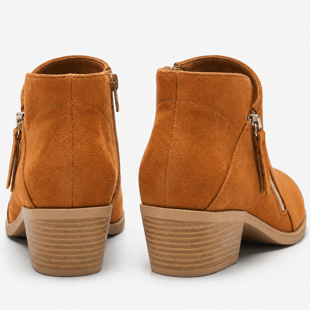 Block Heel Ankle Boots with Side Zip for Women