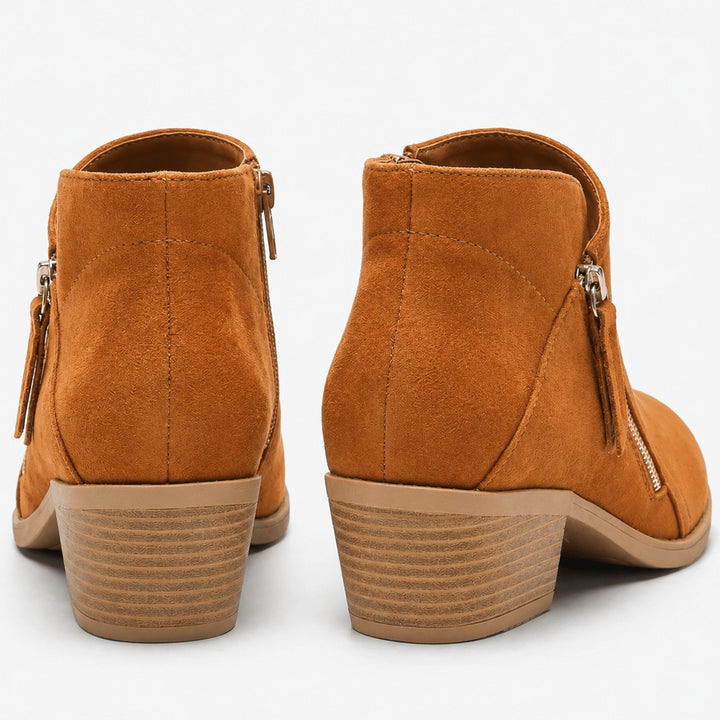 Block Heel Ankle Boots with Side Zip for Women