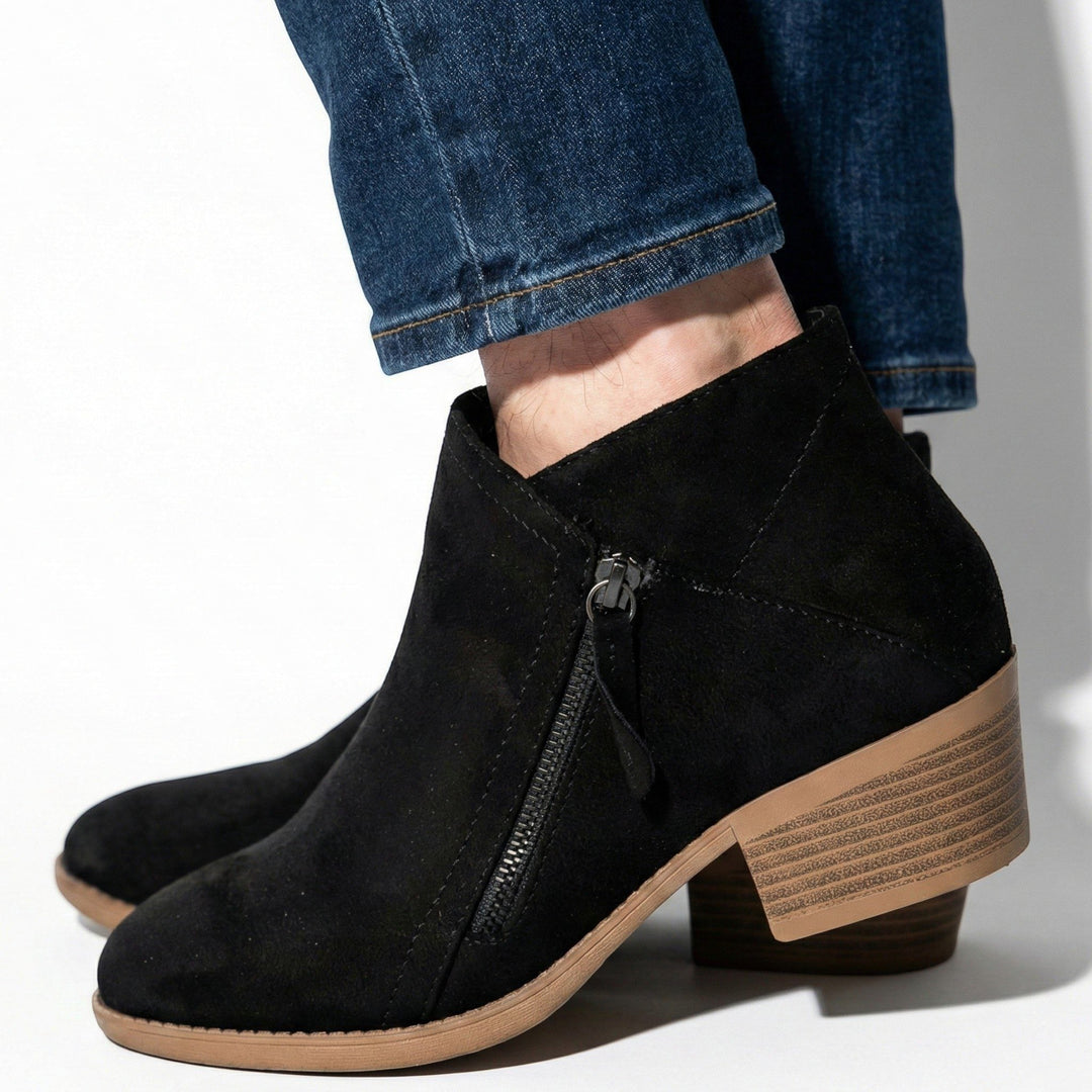 Block Heel Ankle Boots with Side Zip for Women