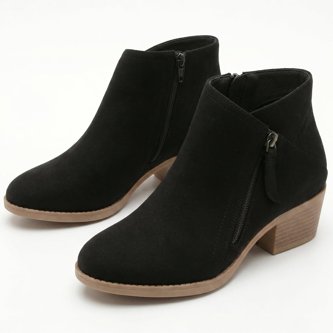 Block Heel Ankle Boots with Side Zip for Women