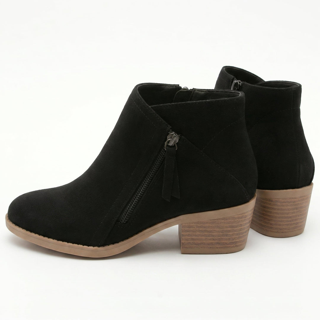 Block Heel Ankle Boots with Side Zip for Women