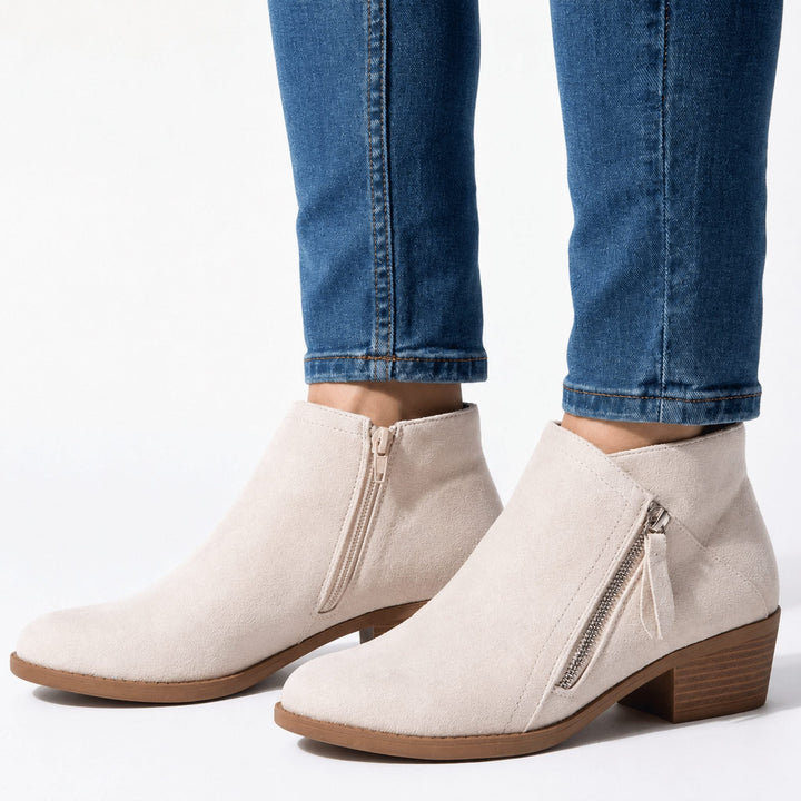 Block Heel Ankle Boots with Side Zip for Women