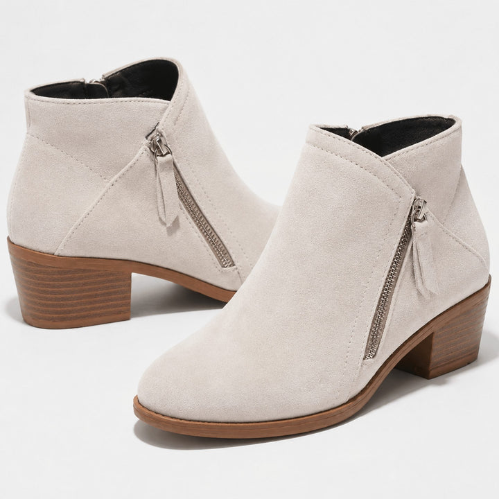 Block Heel Ankle Boots with Side Zip for Women