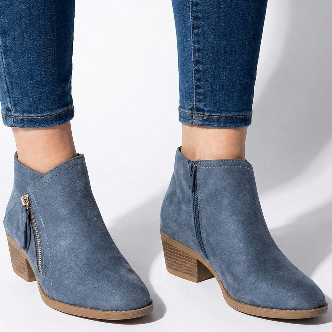 Block Heel Ankle Boots with Side Zip for Women