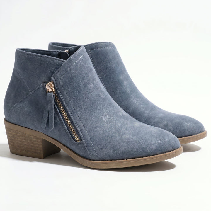 Block Heel Ankle Boots with Side Zip for Women