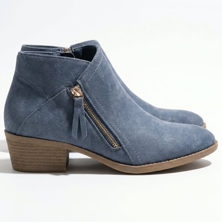Block Heel Ankle Boots with Side Zip for Women