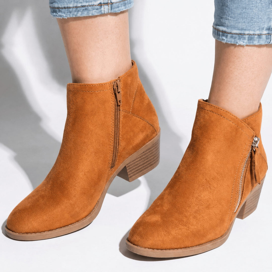 Block Heel Ankle Boots with Side Zip for Women