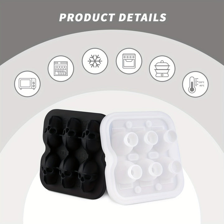 Silicone Skull Ice Cube Maker Tray with Large Reusable Mold for Drinks and Whiskey Ball