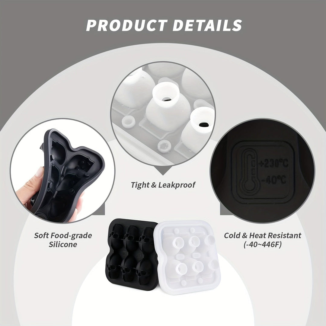 Silicone Skull Ice Cube Maker Tray with Large Reusable Mold for Drinks and Whiskey Ball
