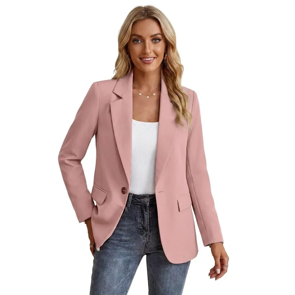 Single-Breasted Tailored Blazer with Notch Lapel