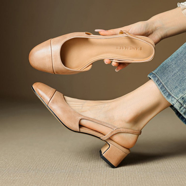 Eleanor | Slingback Pumps Genuine Leather Almond Toe Block Heel