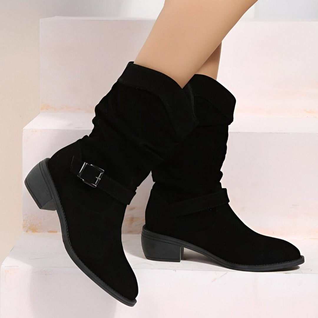 Slouchy Block Heel Mid-Calf Boots for Women