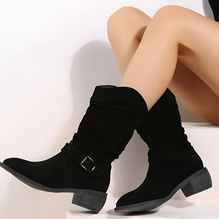Slouchy Block Heel Mid-Calf Boots for Women