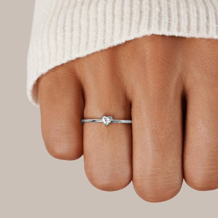 Refined cubic zirconia ring with little heart