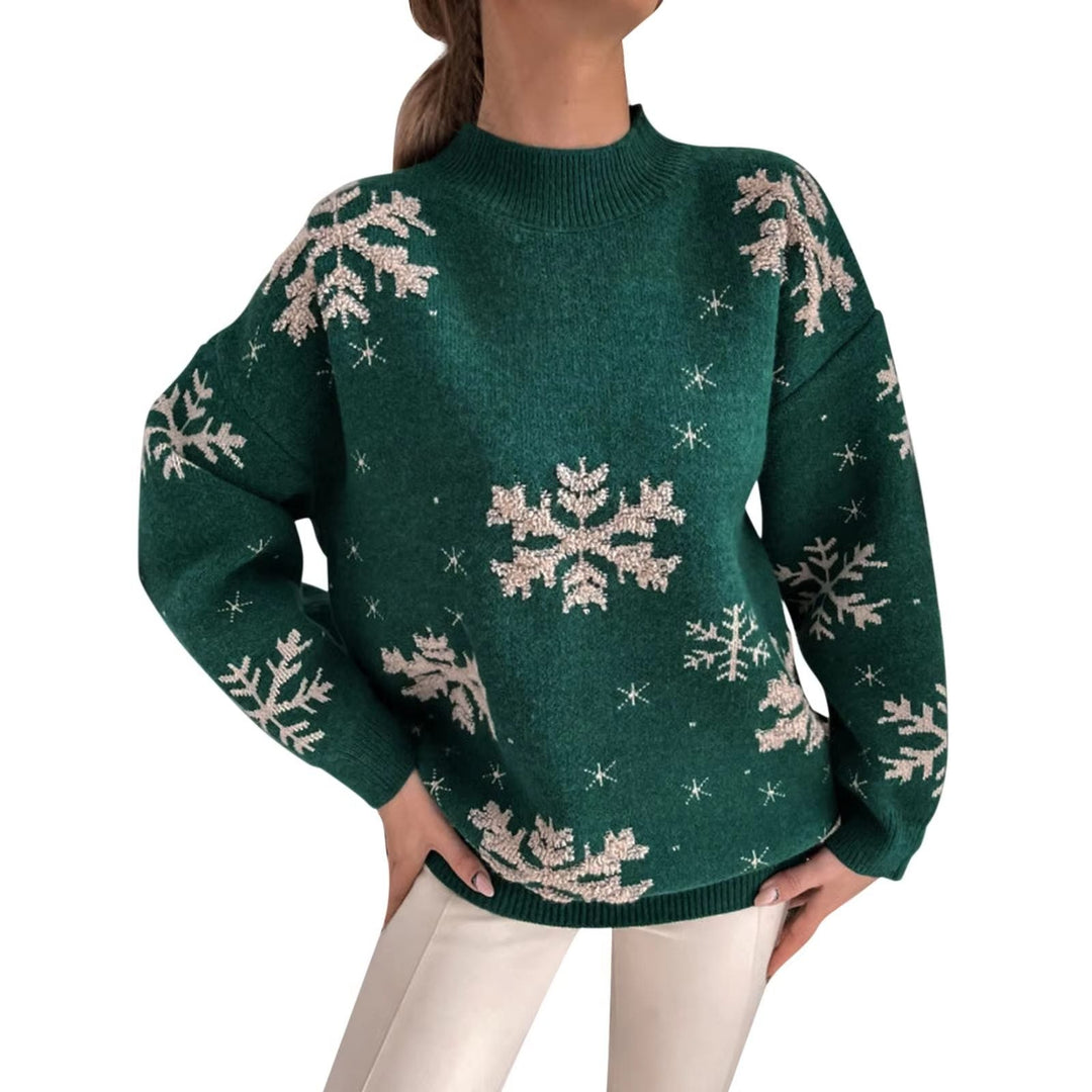 Snowflake Knit Sweater with Crew Neck for Women