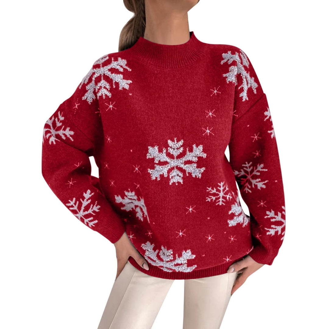 Snowflake Knit Sweater with Crew Neck for Women
