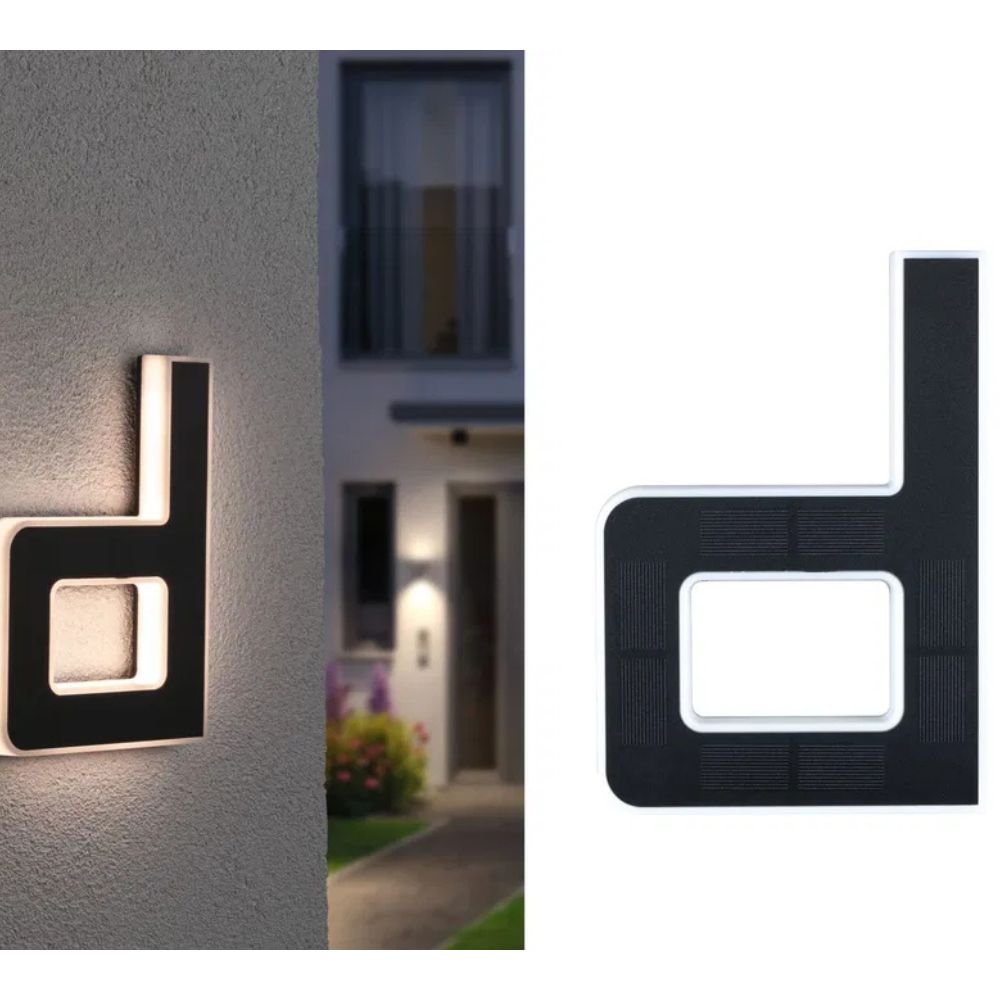 Solar-lit house number with LED and dusk sensor