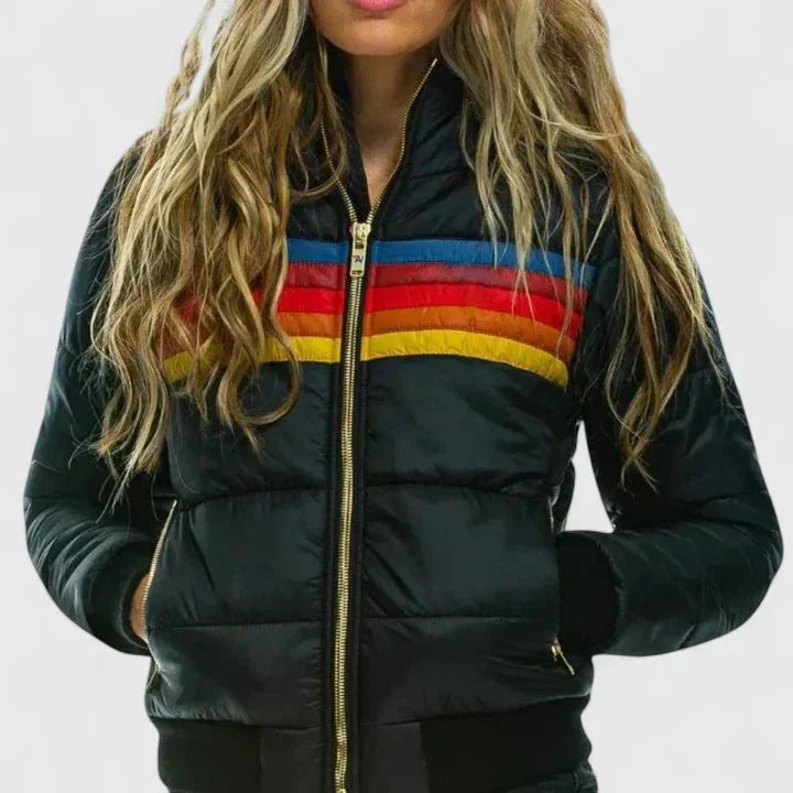 Colorblock Quilted Zip-Up Puffer Jacket