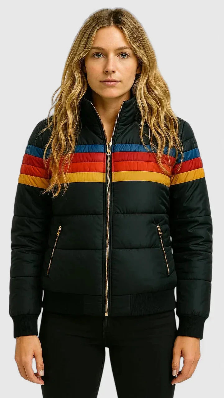 Colorblock Quilted Zip-Up Puffer Jacket