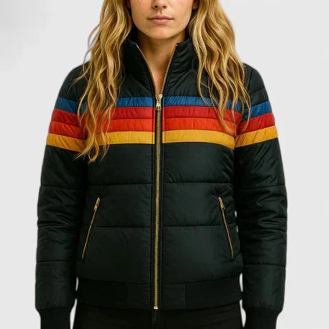 Colorblock Quilted Zip-Up Puffer Jacket