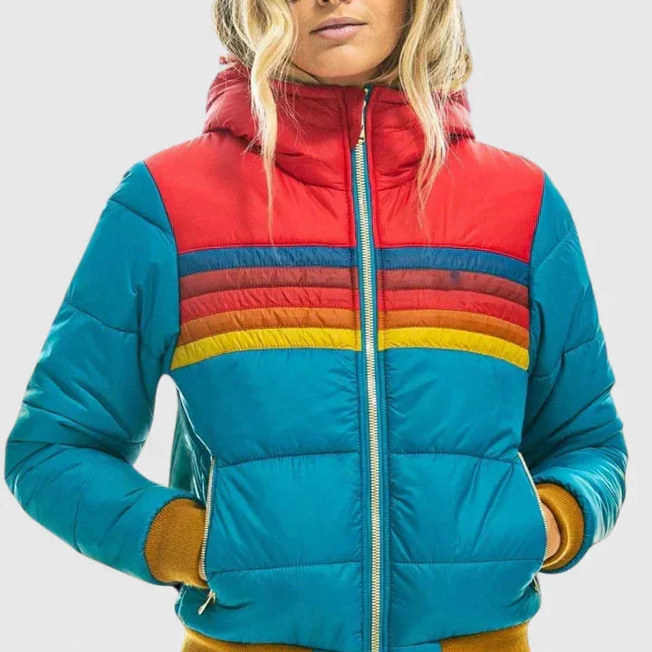 Colorblock Quilted Zip-Up Puffer Jacket