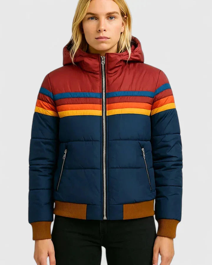 Colorblock Quilted Zip-Up Puffer Jacket