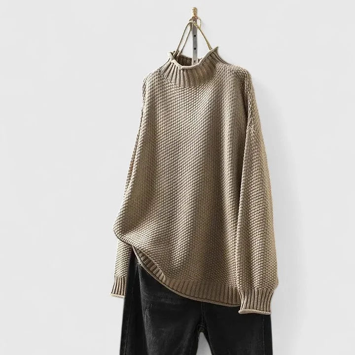 Women's Knit Turtleneck Sweater with Textured Body