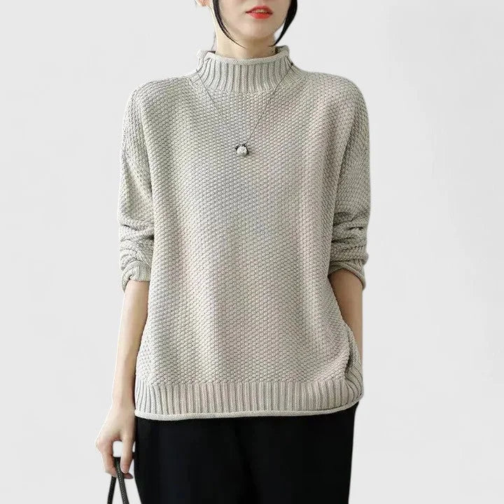 Women's Knit Turtleneck Sweater with Textured Body