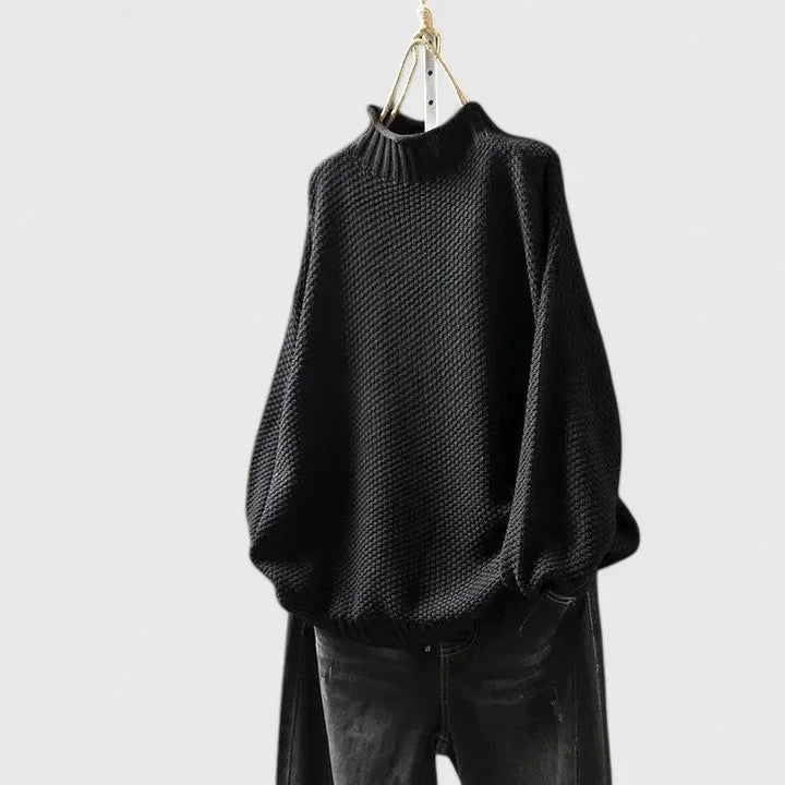 Women's Knit Turtleneck Sweater with Textured Body