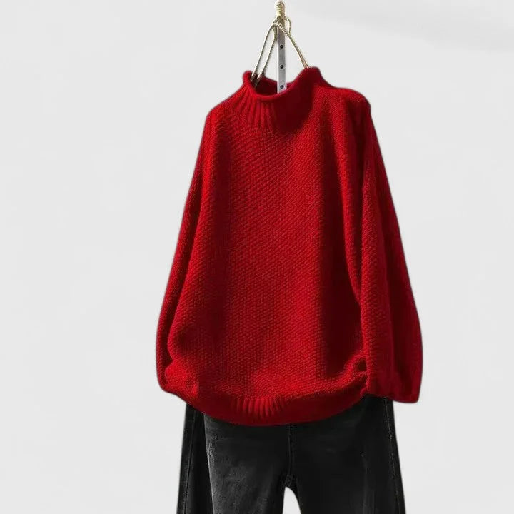 Women's Knit Turtleneck Sweater with Textured Body