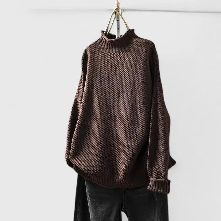 Women's Knit Turtleneck Sweater with Textured Body