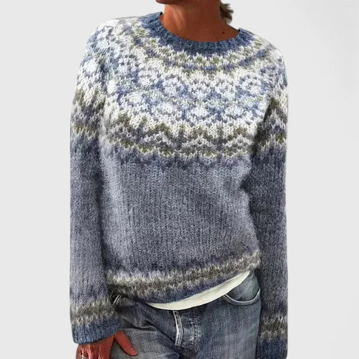 Fair Isle Pattern Knit Crew Neck Sweater