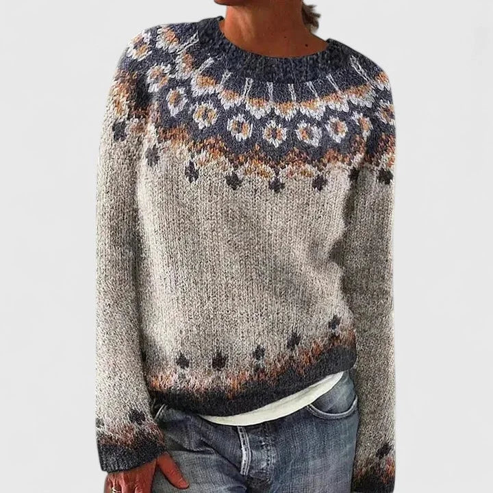Fair Isle Pattern Knit Crew Neck Sweater
