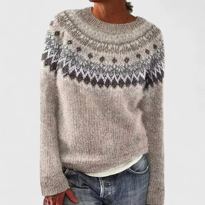 Fair Isle Pattern Knit Crew Neck Sweater