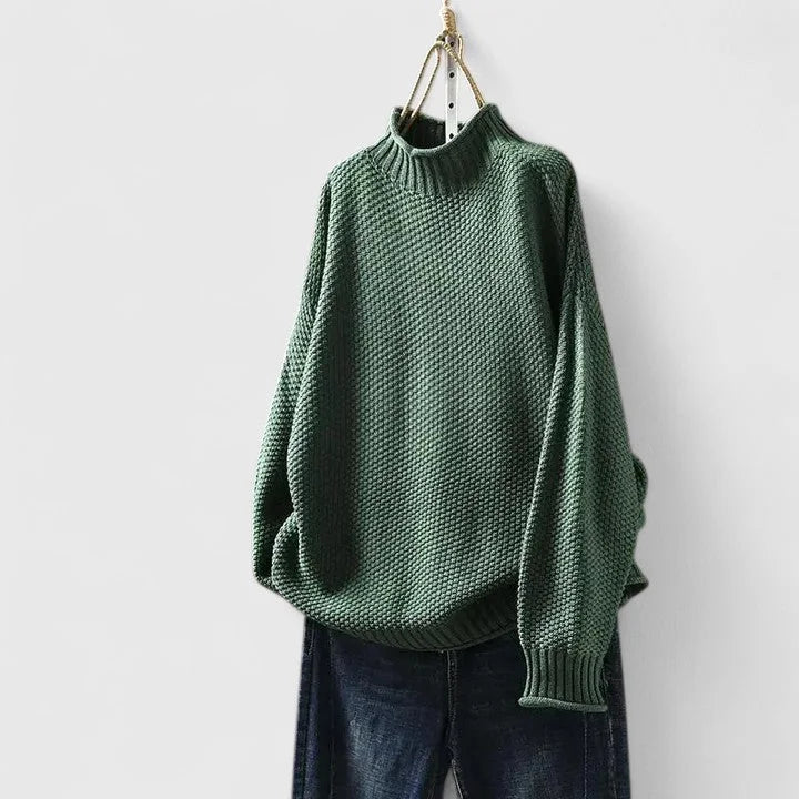 Women's Knit Turtleneck Sweater with Textured Body