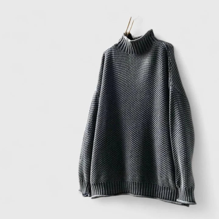 Women's Knit Turtleneck Sweater with Textured Body