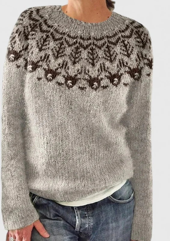 Fair Isle Pattern Knit Crew Neck Sweater