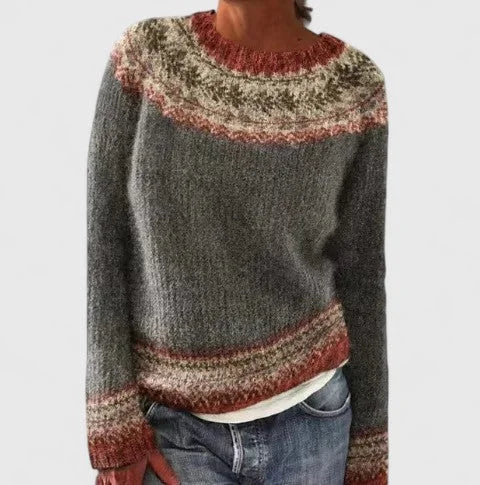 Fair Isle Pattern Knit Crew Neck Sweater
