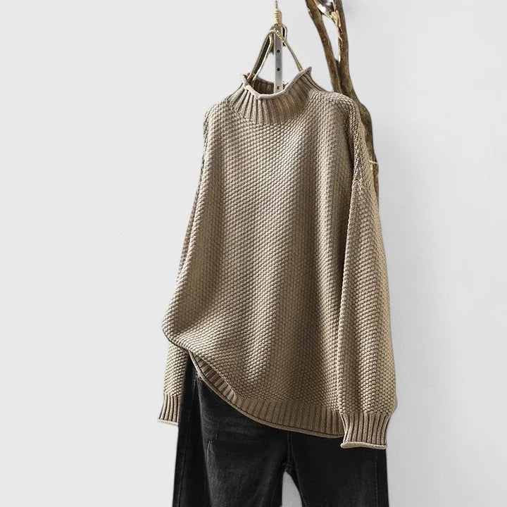 Women's Knit Turtleneck Sweater with Textured Body
